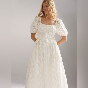 En Saison Puff Sleeve Eyelet Midi Dress